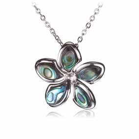 Sterling Silver Plumeria with Abalone Inlay Pendant (Chain Sold Separately)