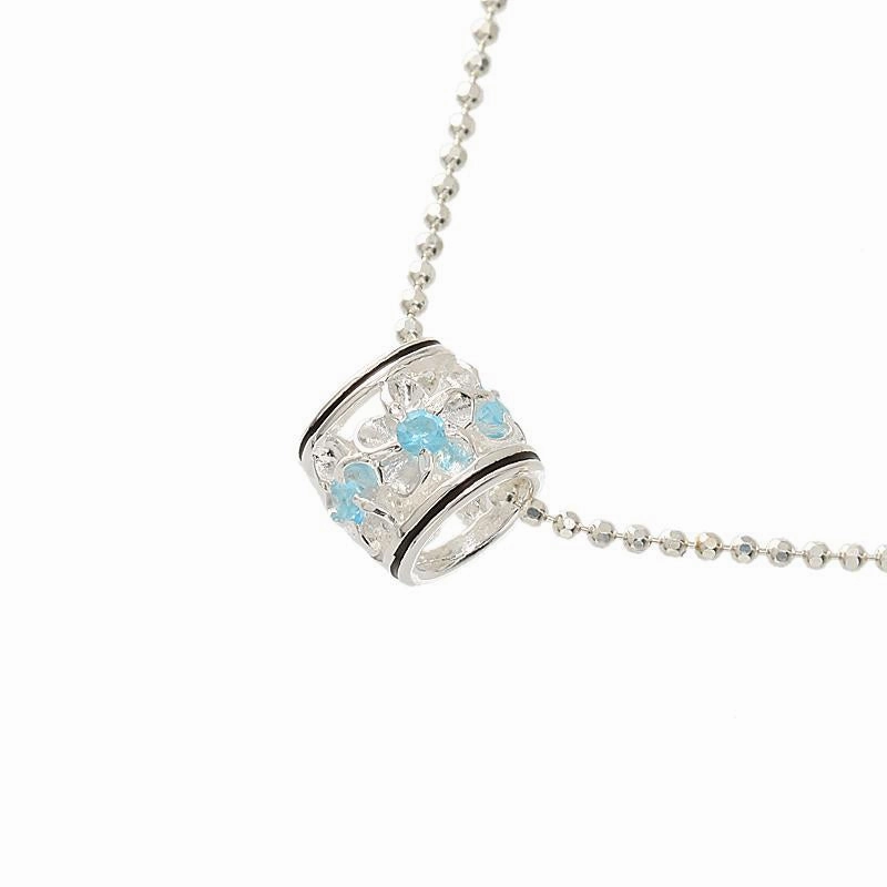 Sterling Silver Plumeria with Blue CZ Black Border Barrel Pendant (Chain Sold Separately)