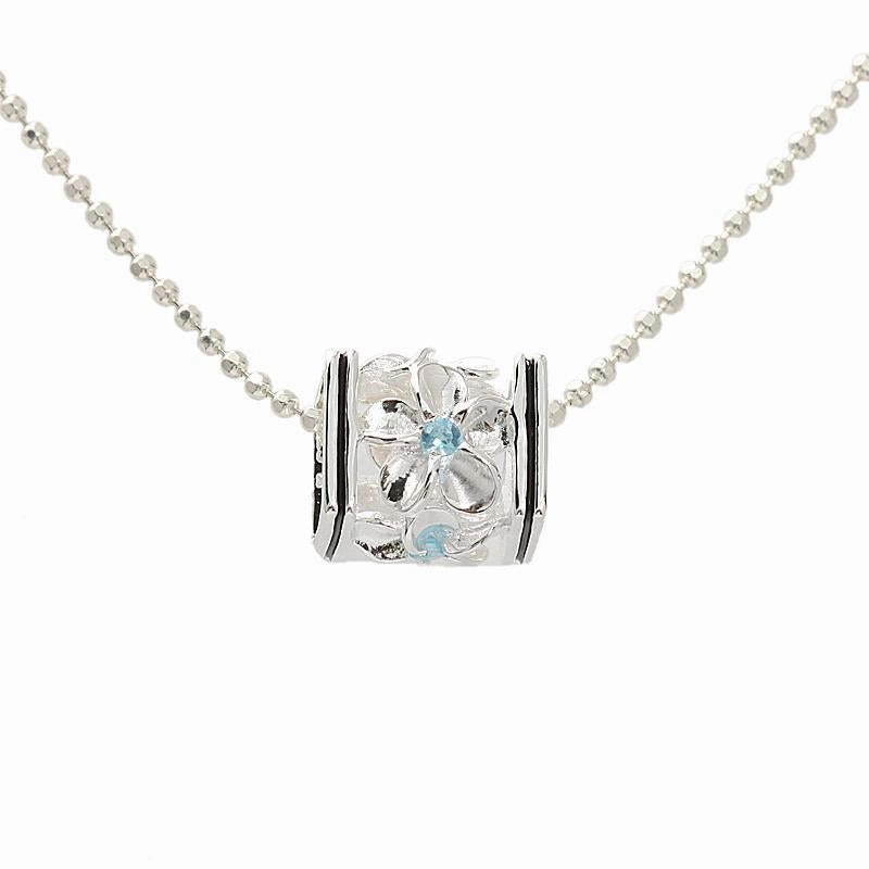 Sterling Silver Plumeria with Blue CZ Black Border Cube Pendant (S/M) (Chain Sold Separately)