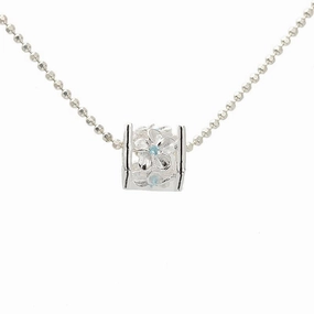 Sterling Silver Plumeria with Blue CZ Black Border Cube Pendant (S/M) (Chain Sold Separately)