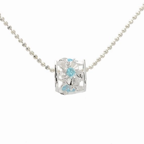 Sterling Silver Plumeria with Blue CZ Cube Pendant (Chain Sold Separately)