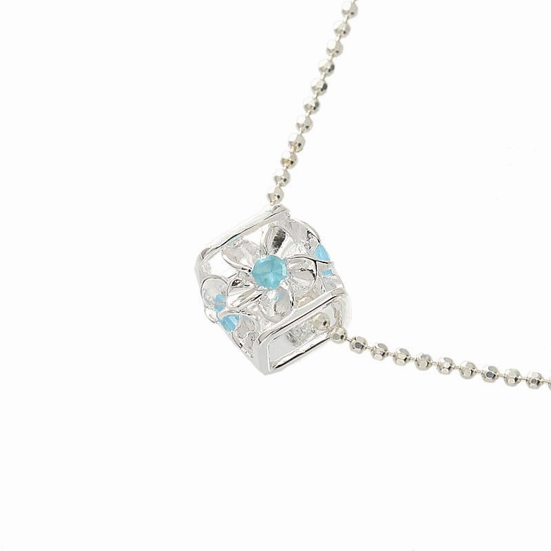 Sterling Silver Plumeria with Blue CZ Cube Pendant (Chain Sold Separately)