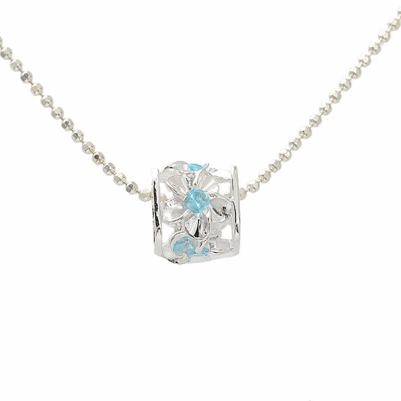 Sterling Silver Plumeria with Blue CZ Cube Pendant (Chain Sold Separately)
