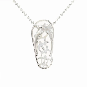 Sterling Silver Plumeria with CZ 3 Honu (Hawaiian Turtle) Slipper Pendant (Chain Sold Separately)