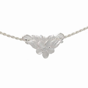 Sterling Silver Plumeria with CZ and Leaf Slider Pendant (Chain Sold Separately)