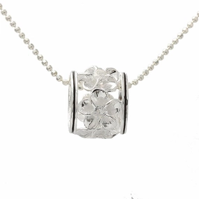 Sterling Silver Plumeria with CZ Black Border Barrel Pendant (Chain Sold Separately)
