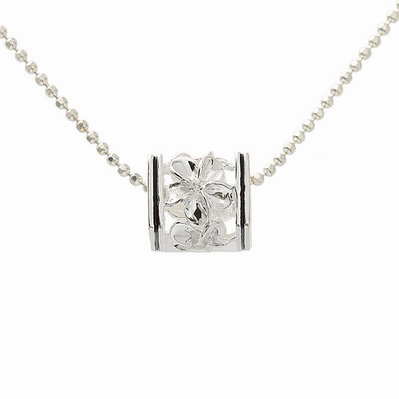 Sterling Silver Plumeria with CZ Black Border Cube Pendant (S/M) (Chain Sold Separately)