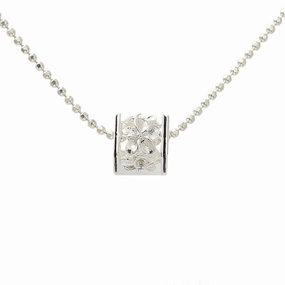 Sterling Silver Plumeria with CZ Black Border Cube Pendant (S/M) (Chain Sold Separately)