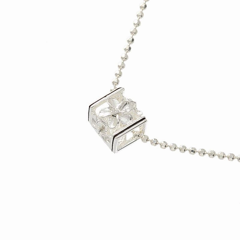 Sterling Silver Plumeria with CZ Black Border Cube Pendant (S/M) (Chain Sold Separately)