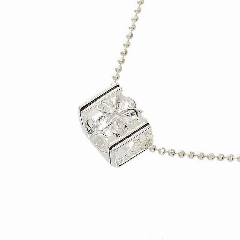 Sterling Silver Plumeria with CZ Black Border Cube Pendant (S/M) (Chain Sold Separately)