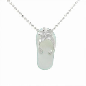 Sterling Silver Plumeria with CZ Blue Shell Slipper Pendant (Chain Sold Separately)