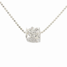 Sterling Silver Plumeria with CZ Cube Pendant (Chain Sold Separately)