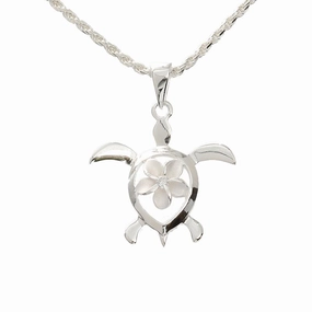 Sterling Silver Plumeria with CZ in Honu (Hawaiian Turtle) (M/L) (Chain Sold Separately)