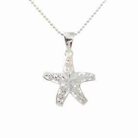 Sterling Silver Plumeria with CZ in Starfish Pendant (Chain Sold Separately)