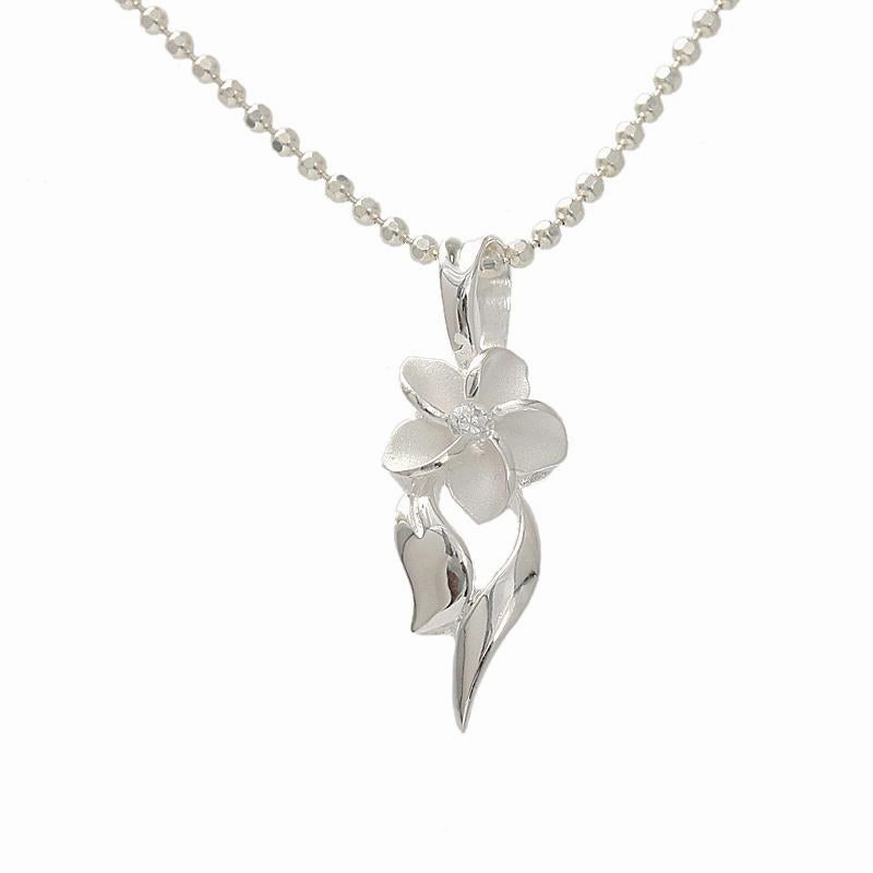 Sterling Silver Plumeria with CZ Pendant (Chain Sold Separately)
