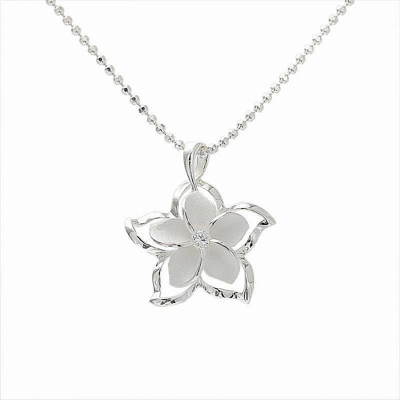 Sterling Silver Plumeria with CZ Pendant (Chain Sold Separately)