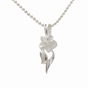 Sterling Silver Plumeria with CZ Pendant (Chain Sold Separately)