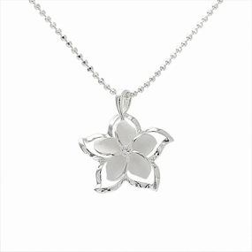 Sterling Silver Plumeria with CZ Pendant (Chain Sold Separately)