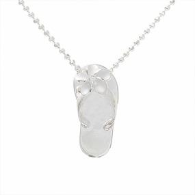 Sterling Silver Plumeria with CZ Plain Slipper Pendant (Chain Sold Separately)