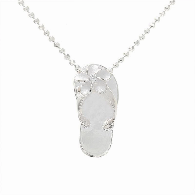 Sterling Silver Plumeria with CZ Plain Slipper Pendant (Chain Sold Separately)