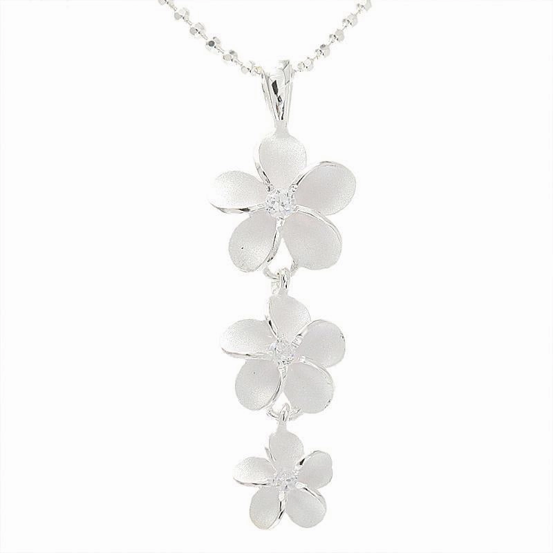 Sterling Silver Plumeria with CZ Sandblast Finish Pendant (M/L) (Chain Sold Separately)