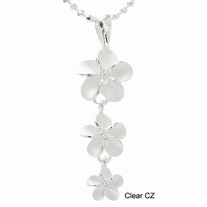 Sterling Silver Plumeria with CZ Sandblast Finish Pendant (M/L) (Chain Sold Separately)