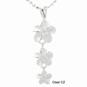 Sterling Silver Plumeria with CZ Sandblast Finish Pendant (M/L) (Chain Sold Separately)