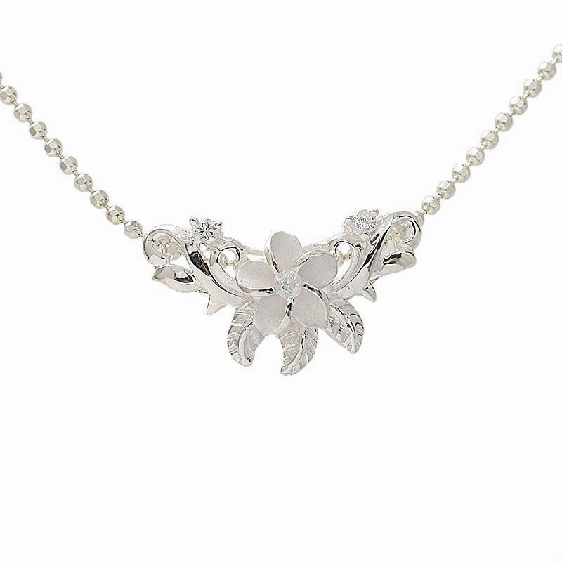 Sterling Silver Plumeria with CZ Slider Pendant (Chain Sold Separately)