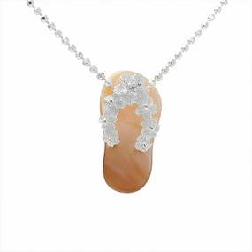 Sterling Silver Plumeria with CZ Strap Pink Shell Slipper Pendant (Chain Sold Separately)