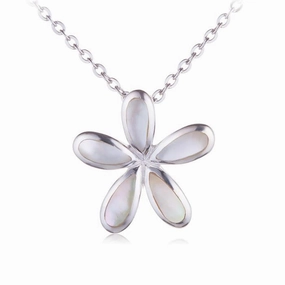 Sterling Silver Plumeria with Mother-of-Pearl Inlaid Pendant (Chain Sold Separately)