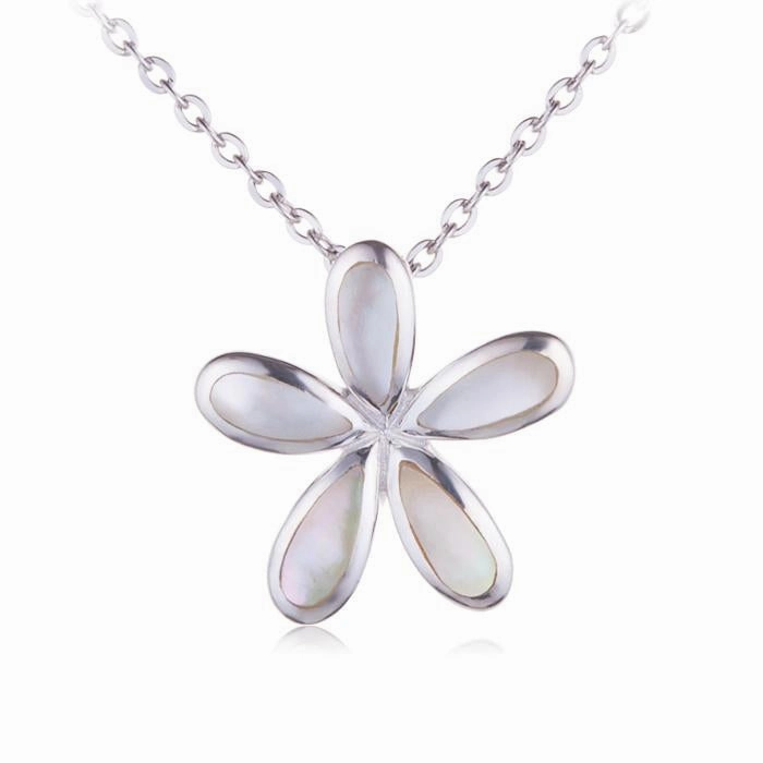 Sterling Silver Plumeria with Mother-of-Pearl Inlaid Pendant (Chain Sold Separately)