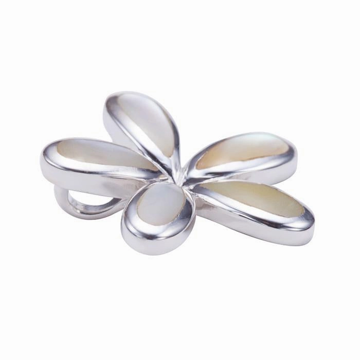Sterling Silver Plumeria with Mother-of-Pearl Inlaid Pendant (Chain Sold Separately)