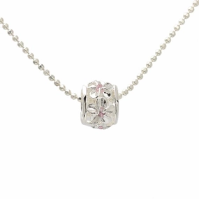 Sterling Silver Plumeria with Pink CZ Barrel Pendant (Chain Sold Separately)