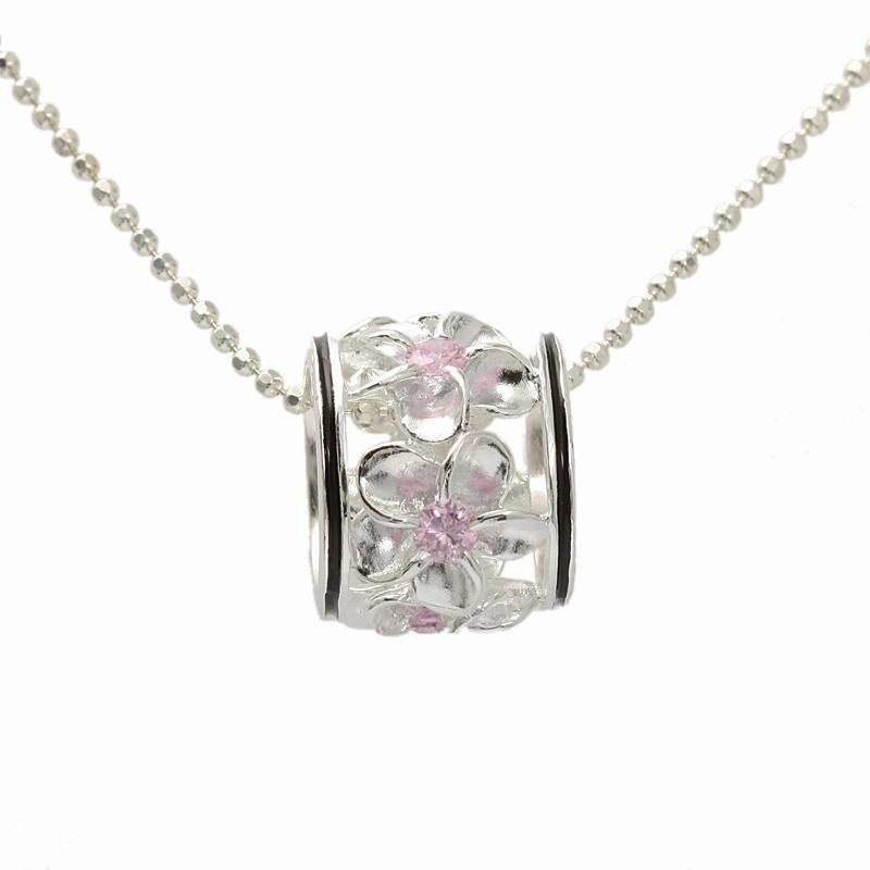 Sterling Silver Plumeria with Pink CZ Black Border Barrel Pendant (Chain Sold Separately)