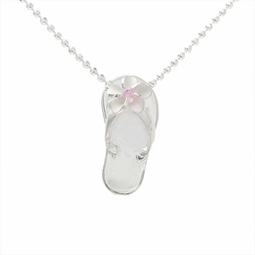 Sterling Silver Plumeria with Pink CZ Plain Slipper Pendant (Chain Sold Separately)