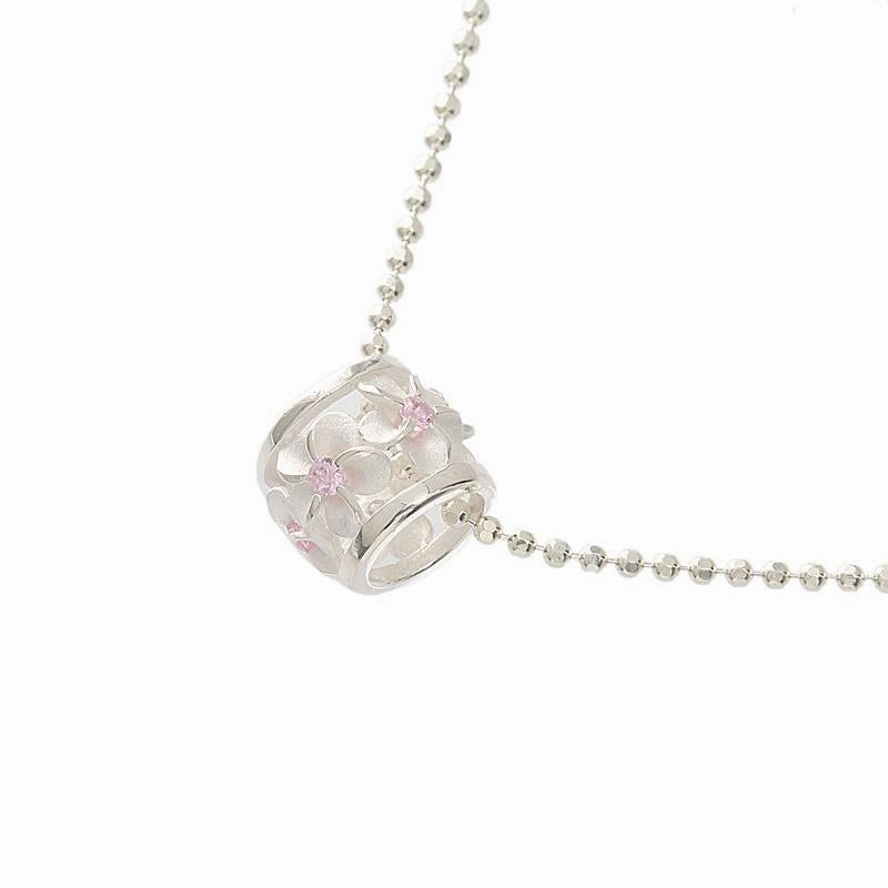 Sterling Silver Plumeria with Pink CZ Sandblasted Barrel Pendant (Chain Sold Separately)
