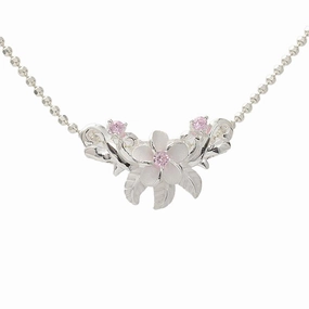 Sterling Silver Plumeria with Pink CZ Slider Pendant (Chain Sold Separately)