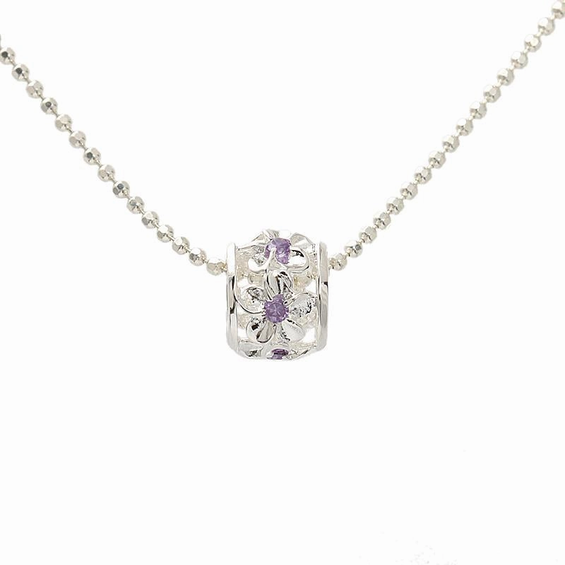 Sterling Silver Plumeria with Purple CZ Barrel Pendant (Chain Sold Separately)
