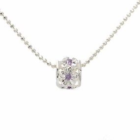 Sterling Silver Plumeria with Purple CZ Barrel Pendant (Chain Sold Separately)