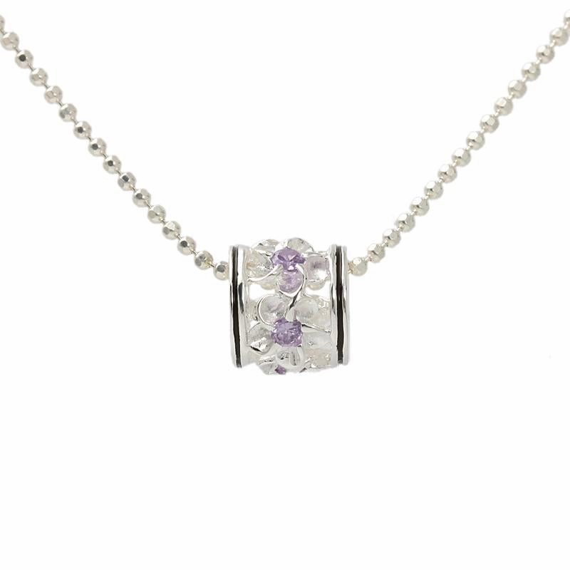 Sterling Silver Plumeria with Purple CZ Black Border Barrel Pendant (Chain Sold Separately)
