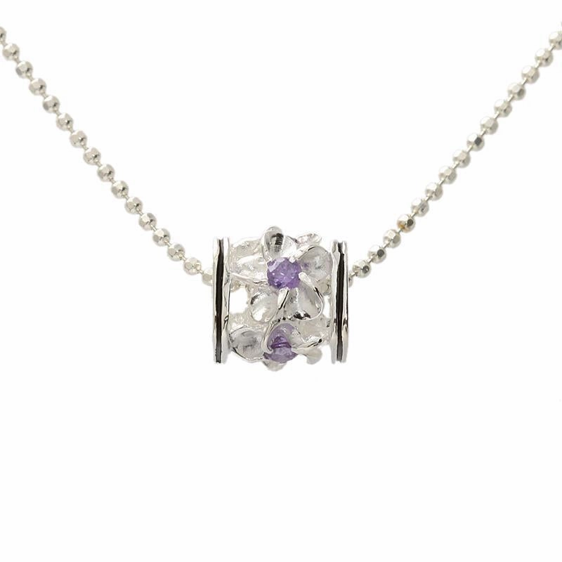 Sterling Silver Plumeria with Purple CZ Black Border Cube Pendant (S/M) (Chain Sold Separately)