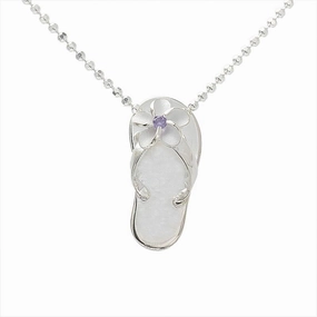 Sterling Silver Plumeria with Purple CZ Plain Slipper Pendant (Chain Sold Separately)
