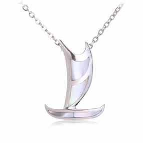 Sterling Silver Polynesian Voyaging Canoe Mother-of Pearl Inlay Pendant (S/L) (Chain Sold Separately)