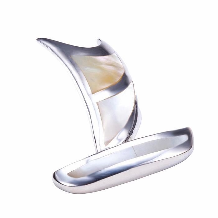 Sterling Silver Polynesian Voyaging Canoe Mother-of Pearl Inlay Pendant (S/L) (Chain Sold Separately)