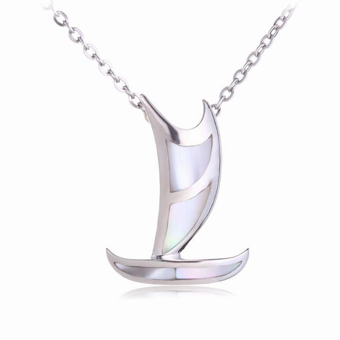 Sterling Silver Polynesian Voyaging Canoe Mother-of Pearl Inlay Pendant (S/L) (Chain Sold Separately)
