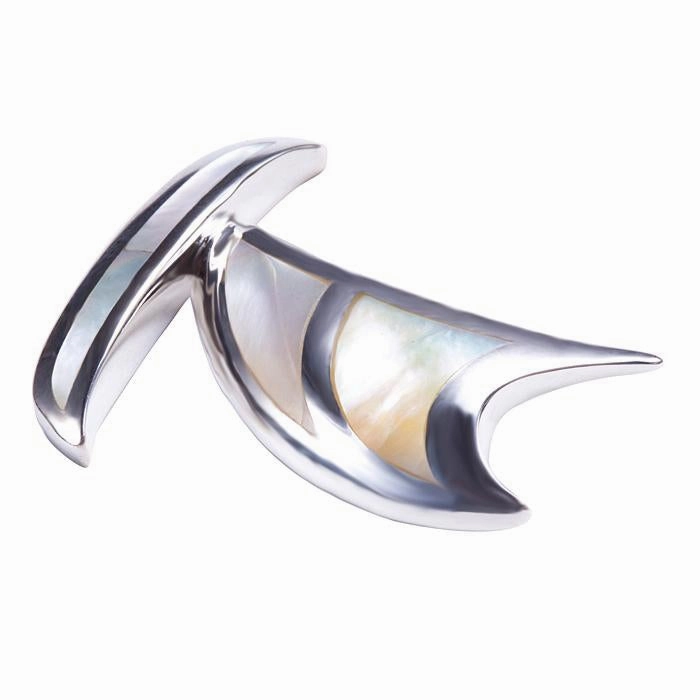 Sterling Silver Polynesian Voyaging Canoe Mother-of Pearl Inlay Pendant (S/L) (Chain Sold Separately)