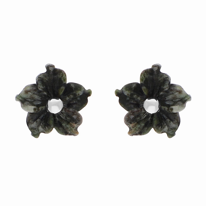 Sterling Silver Preseli Blue Stone Tuberose Flower 8mm Stud Earrings