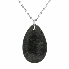 Sterling Silver Preseli Bluestone Pear Shaped Carved Necklace