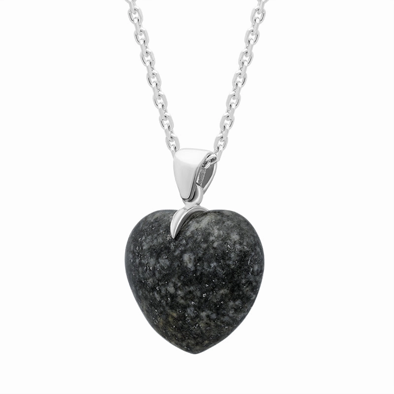 Sterling Silver Preseli Medium Carved Heart Necklace