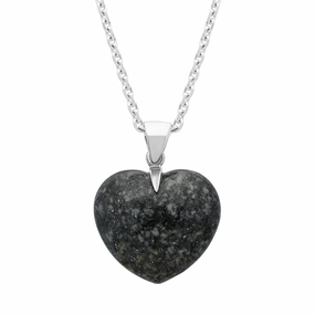 Sterling Silver Preseli Medium Carved Heart Necklace